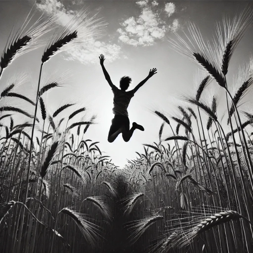 person jumping for joy in a field of wheat person jumping for joy in a field of wheat