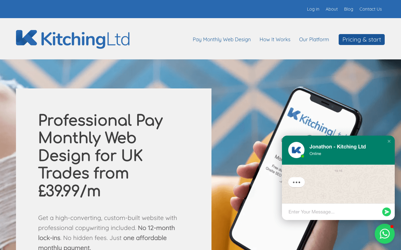 Kitching Ltd pay monthly web design homepage