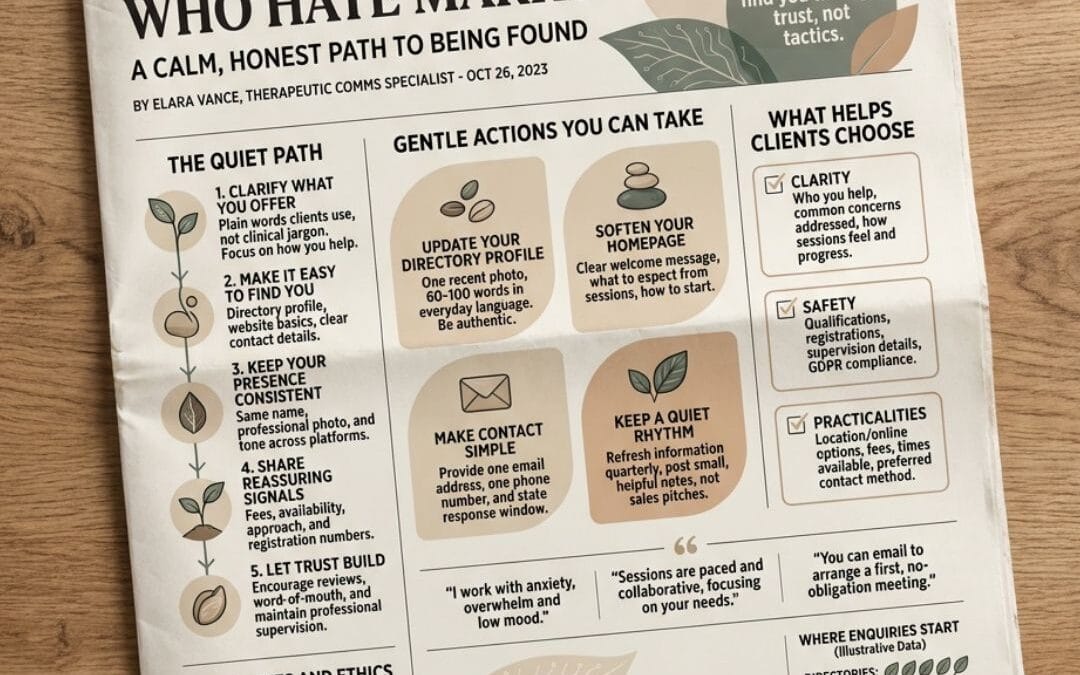 Marketing for Therapists Who Hate Marketing: How Do You Get Found Without Feeling Pushy?
