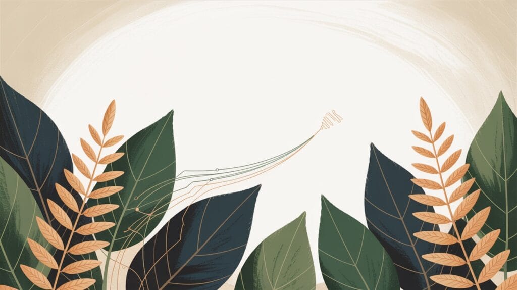 Botanical illustration with a fine circuit trace that fades and stops mid-path, representing a website contact form that quietly stops sending
